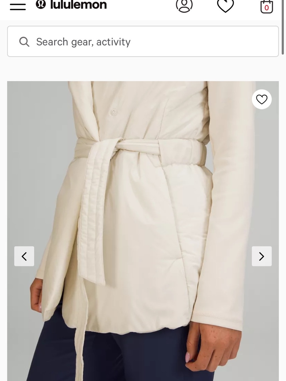 lululemon athletica Cream Belted Puffer Jacket